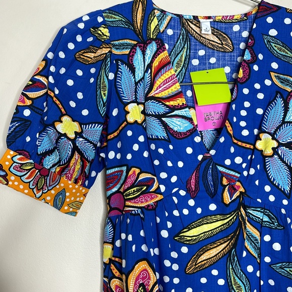 Tabitha Brown | Blue Floral Polka Dot Maxi Dress V-Neck Mixed Pattern Dress NWT - Picture 2 of 8
